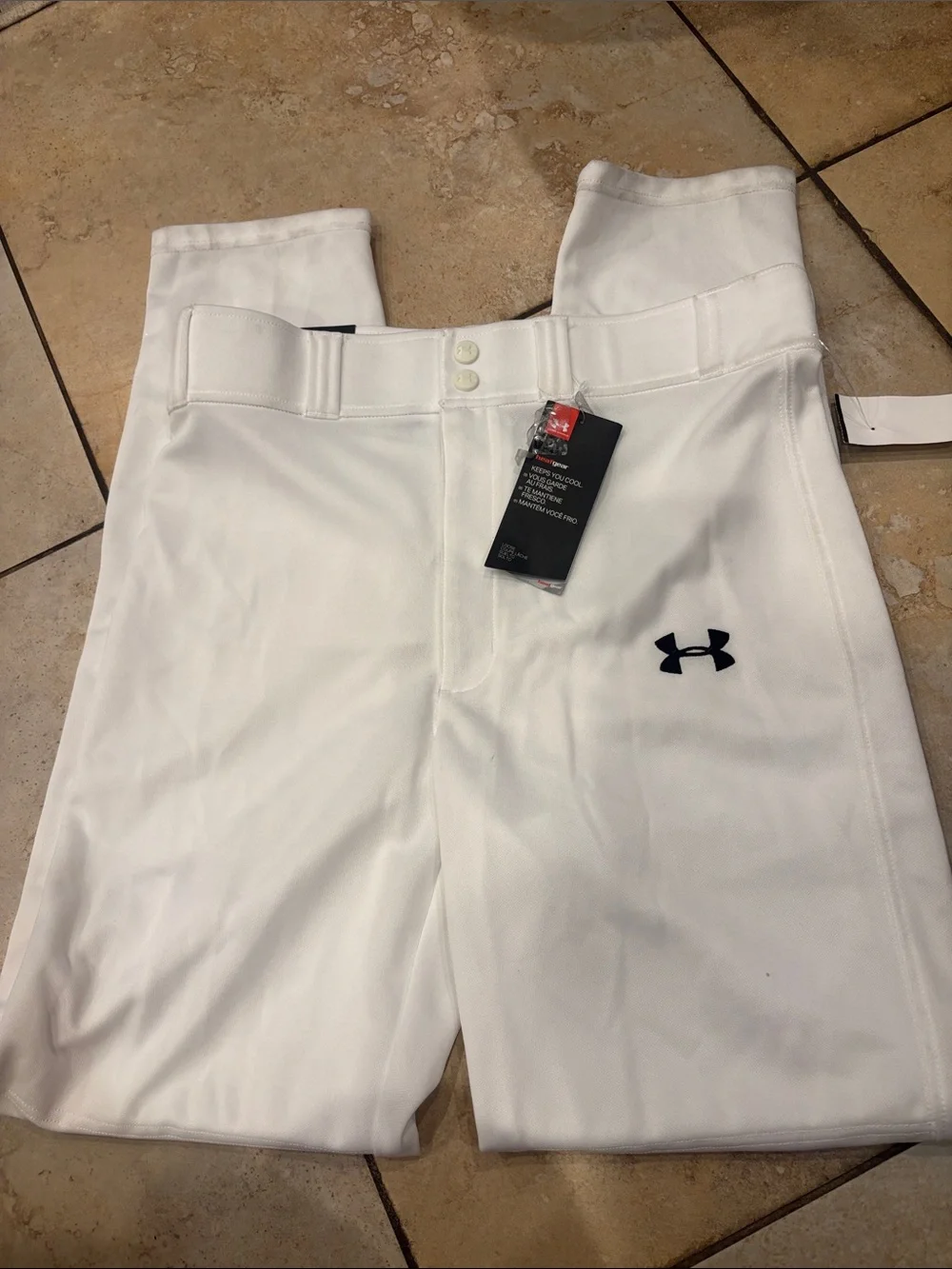 NEW Under Armour kids  White Athletic Baseball Pants with Black Logo size YXL
